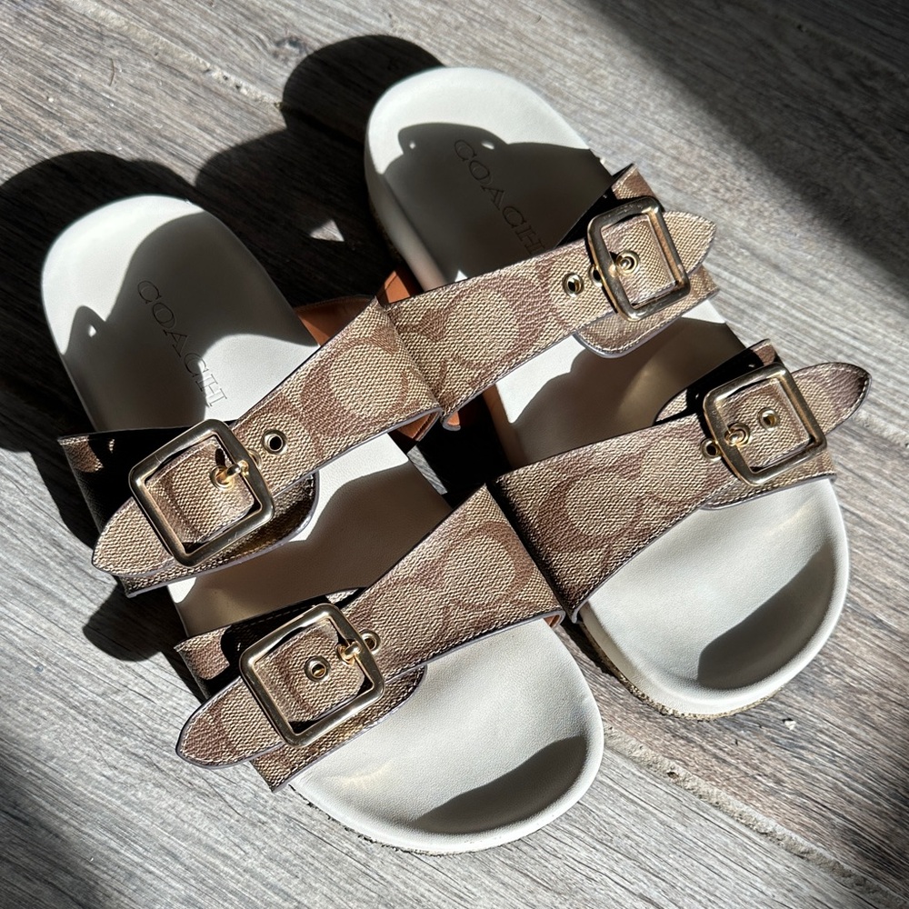 Coach Tan Sandals with Gold Buckles